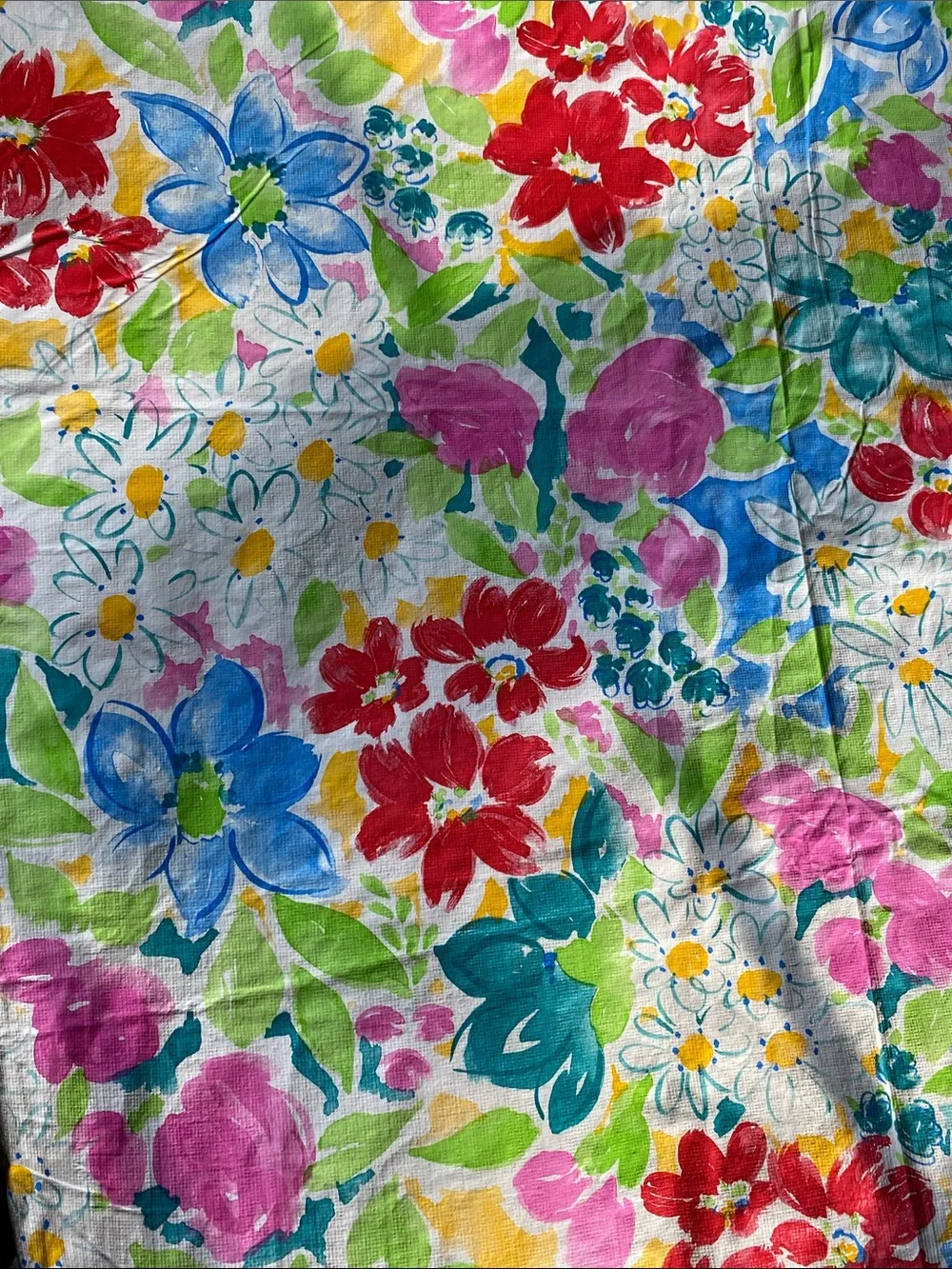 Bright Floral Vinyl Flannel Backed Tablecloth Multicolor Flower Print 51x67 Oval